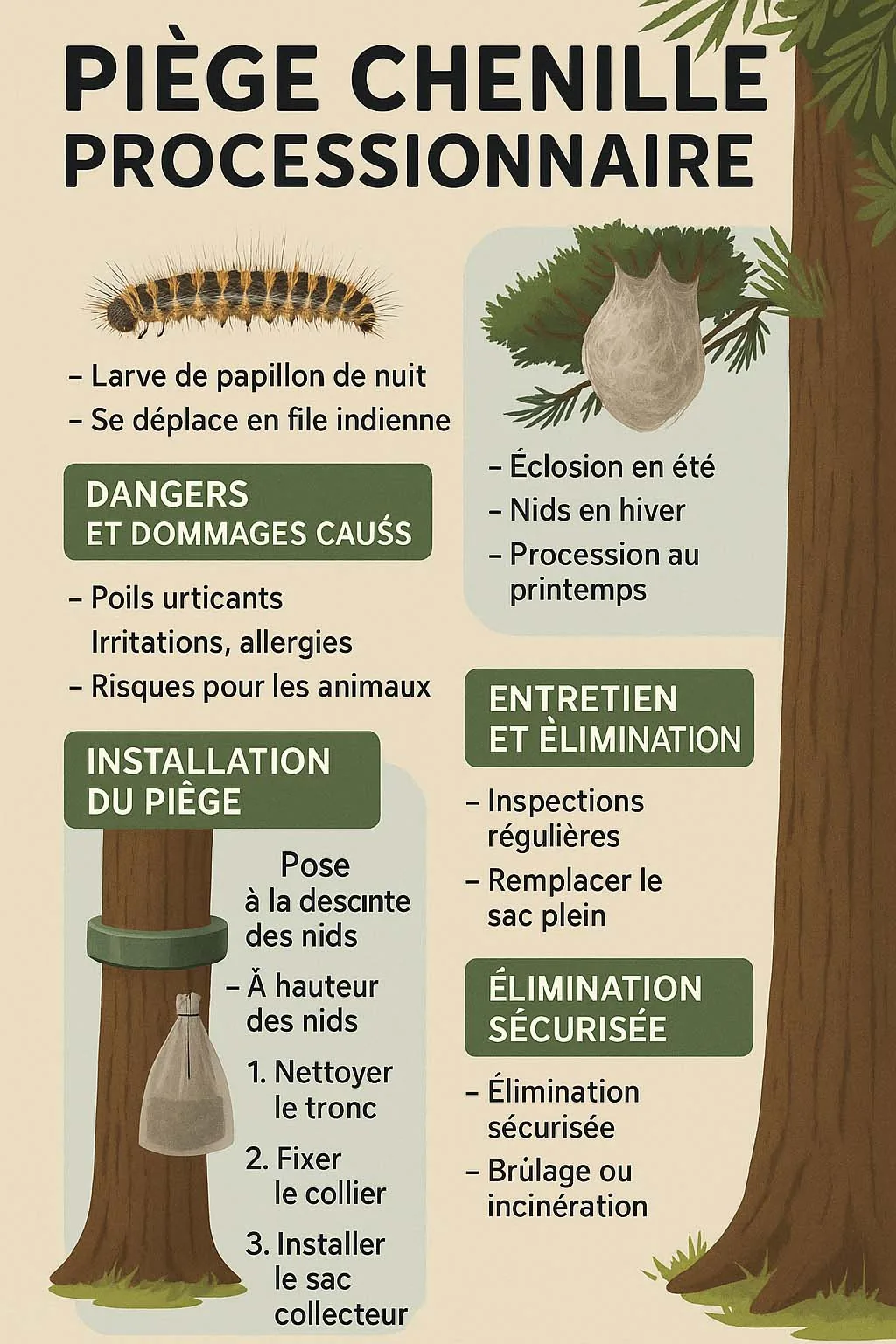 Piège à chenilles sur un tronc
