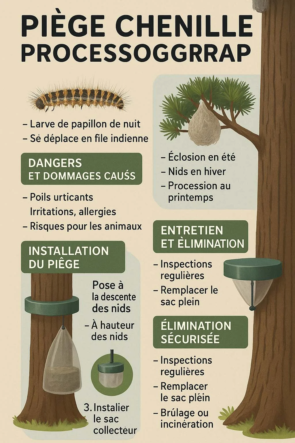 Piège à chenilles processionnaires sur un tronc
