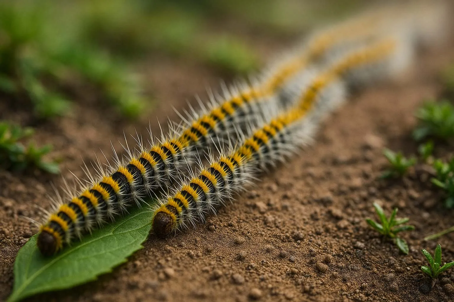 Chenille jaune et noire sur une feuille
