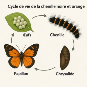 Cycle de vie de la chenille noire et orange